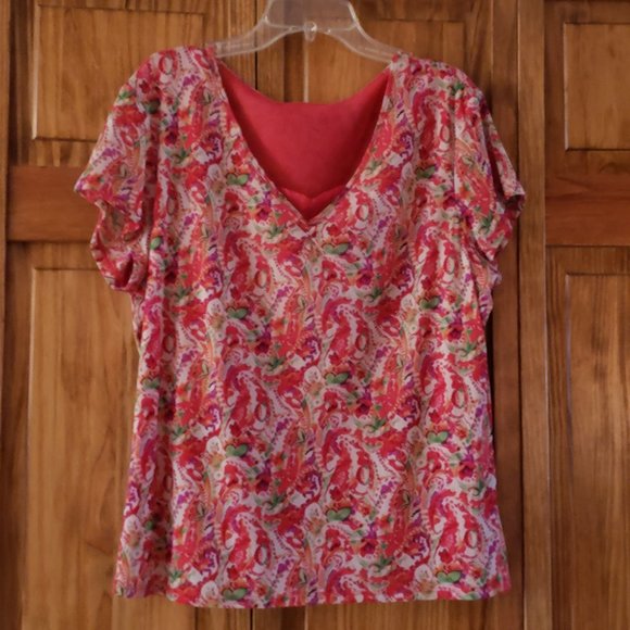 Tops - Cute red floral print cap sleeve lined  top sz M woman's